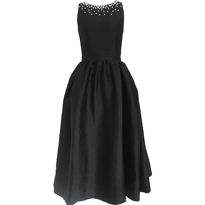 

Black Dress for Women Pearl Birthday Dress in Summer 2024 Gothic Sleeveless Fit Flare Midi Long Ball Gown Dress