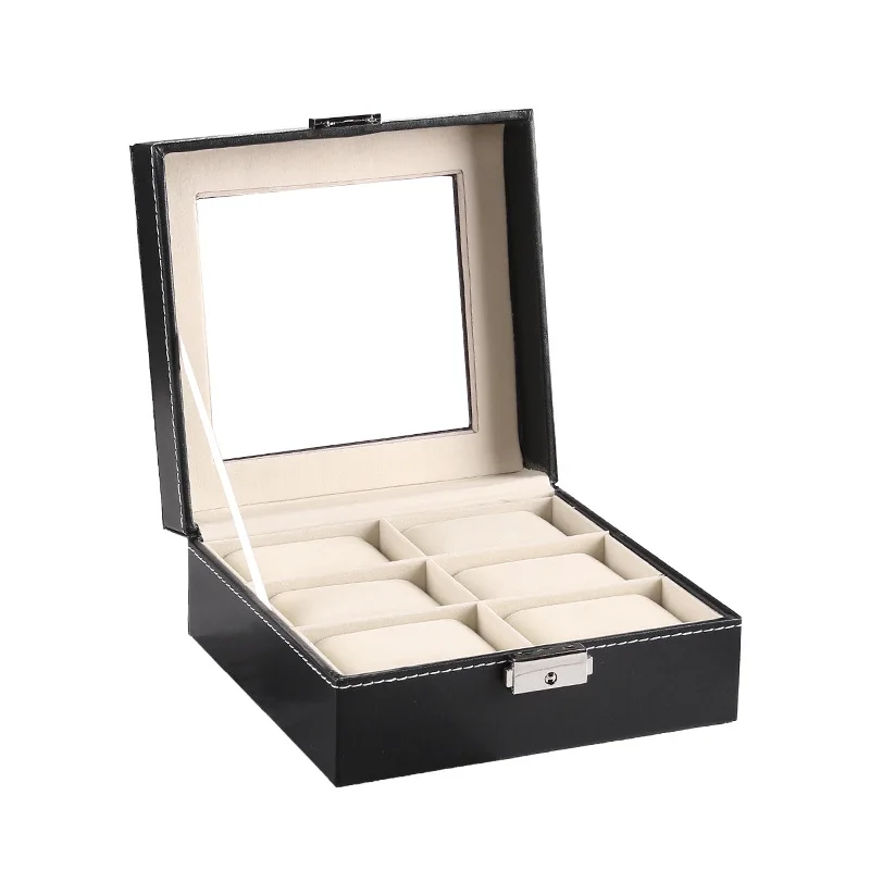 6/10/12/Multi-Slot Solid Wood Black Pu Leather Watch Display Box Single Buckle Watch Display Storage Box