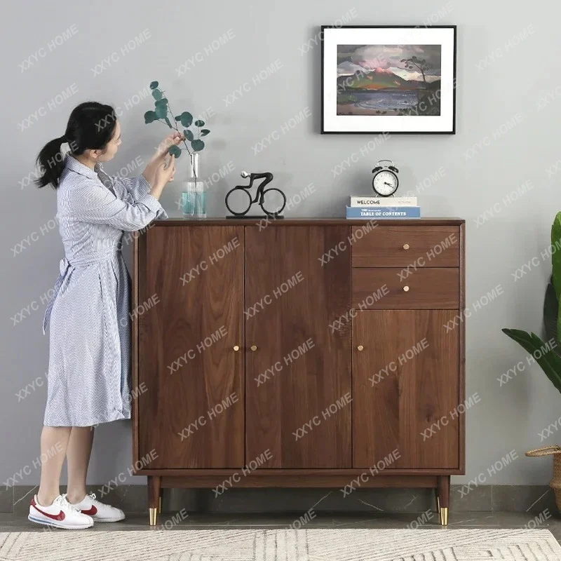solid wood entrance North  black walnut shoe cabinet Modern light luxury large-capacity log furniture