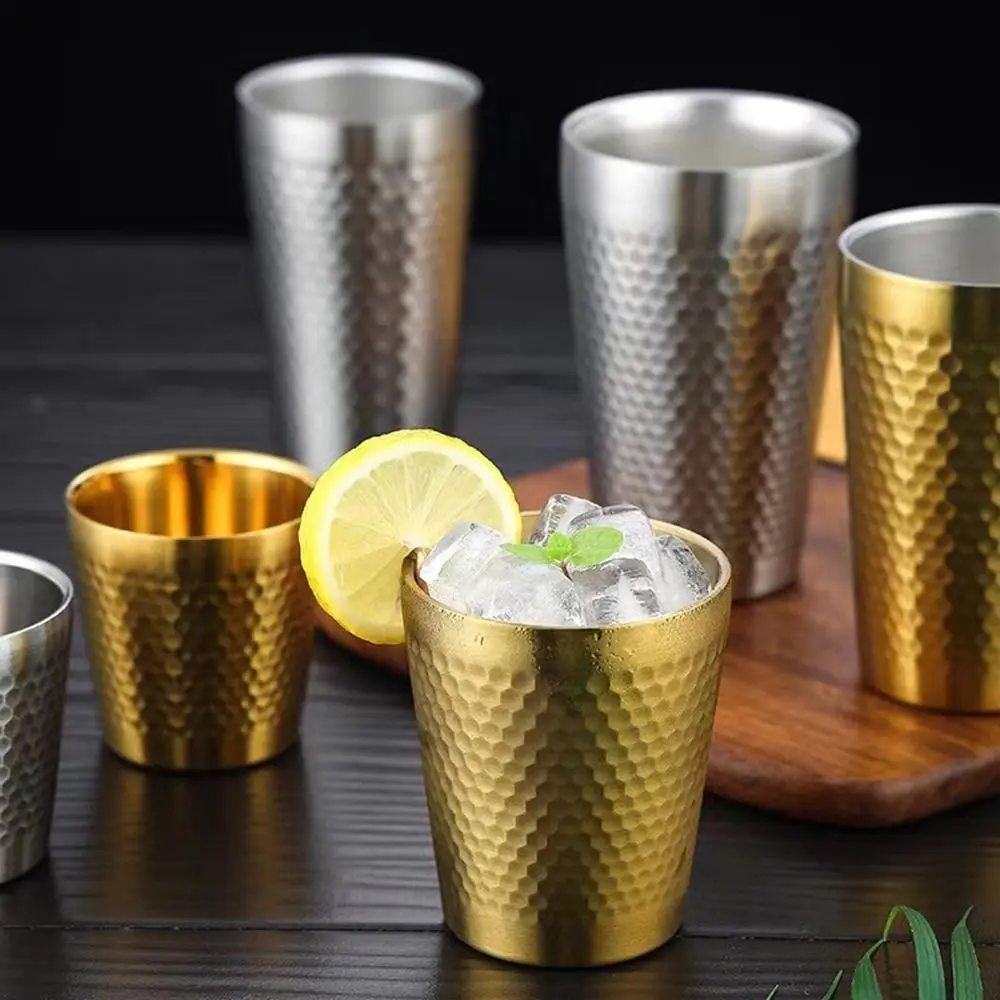 Stainless Steel Double-Wall Beer Cups Keep Cold Anti-scalding Cold Water Drinks Cup Northern Europe Hammered Texture Milk Mugs