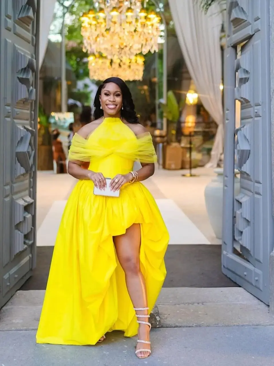 Sweety moda vestido de festa aso elegante amarelo assimétrico longo vestidos formais com mangas curtas vestido feminino