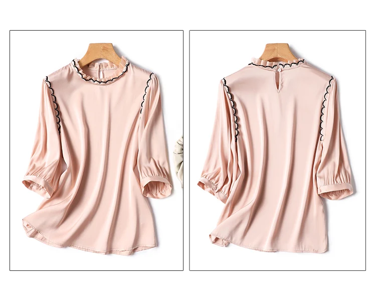 Satin Women's Shirt Summer Solid Colour Vintage Blouses Loose Ruffles Women Top Short Sleeves Fashion Clothing