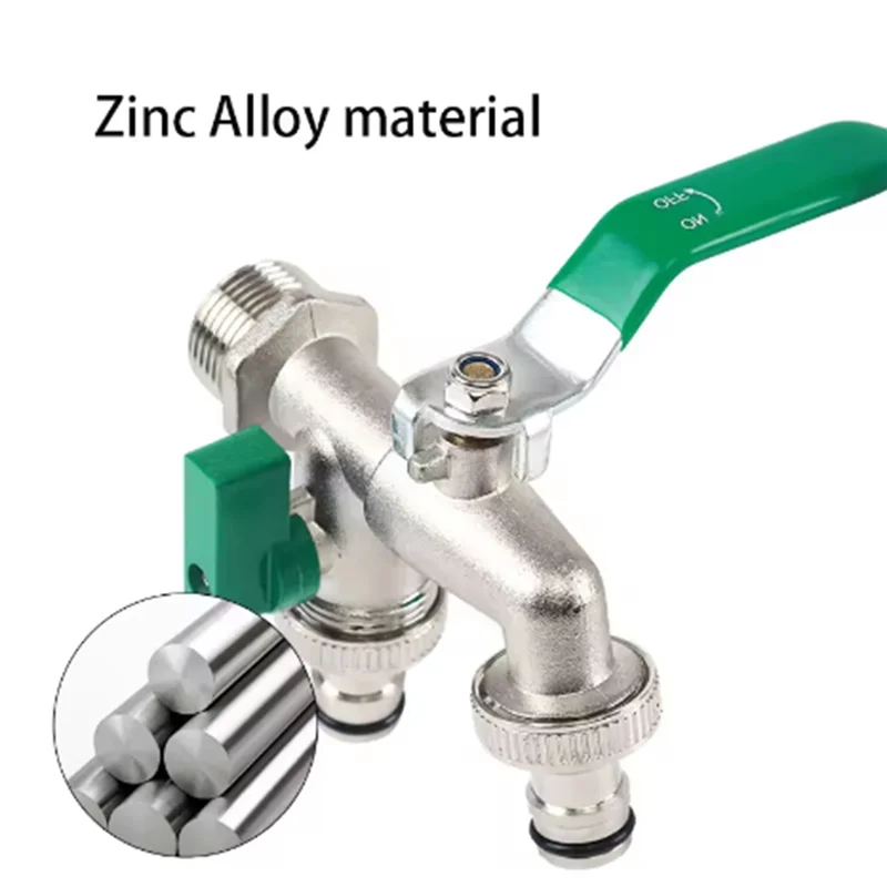 Rubinetto da giardino in lega WORTHOWN Adattatore di ricambio per scarico dell'acqua a doppio controllo Rubinetto a doppio capezzolo con maniglia Facile accensione/spegnimento