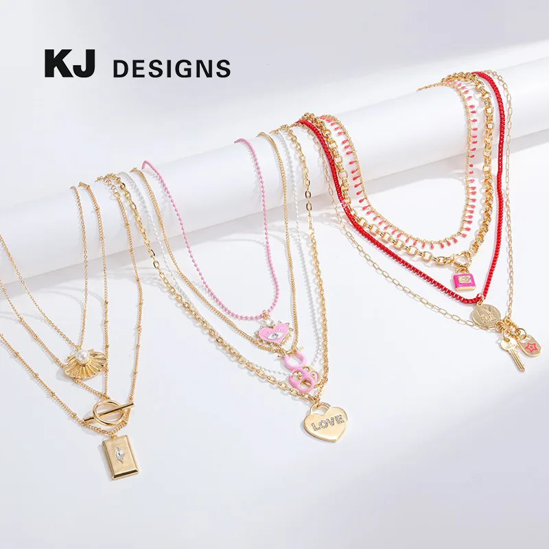 Kinger, Tarot elements, multi-row stacked necklaces, women's, Devil's Eye oil pendant, handmade chain necklace.