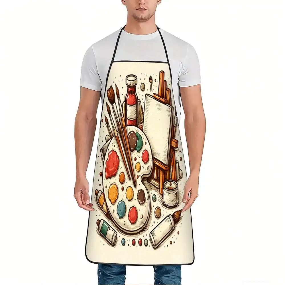 Artist Painting Tools Apron, Watercolor Palette & Brushes Kitchen Bib Creative Art Lover Gift for Women Men Drawing Studio Decor