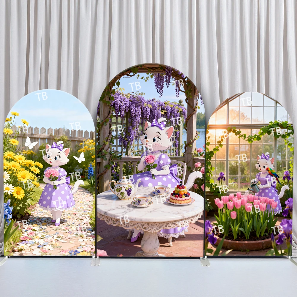 

Disney Marie The Cat Arch Backdrop Cover Wisteria Garden Afternoon Tea Tulip for Birthday & Baby Shower Party Photo Booth Props