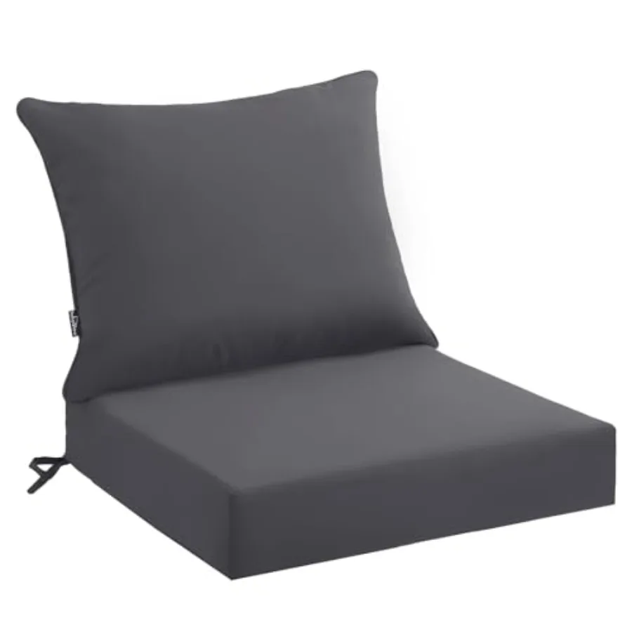 Outdoor Seat Cushion Set 4 Waterproof and Fade Resistant Patio Furniture Cushions with Removable Cover and Ties Thick Deep Seat