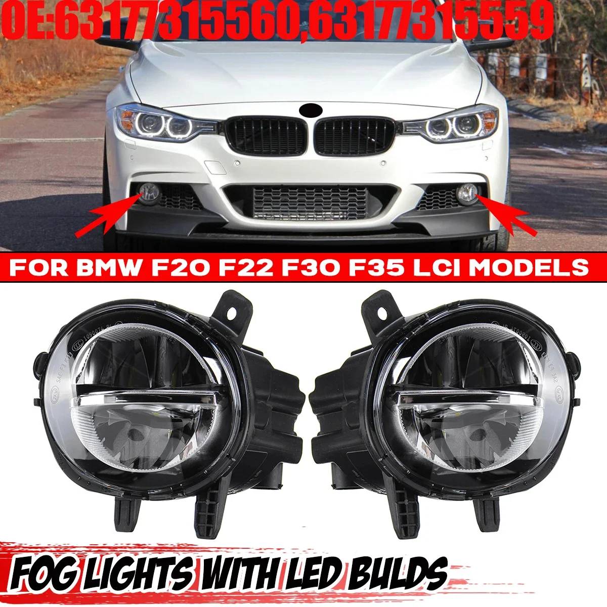 

LED Fog Lights For BMW F20 F22 F23 F30 F35 LCI 12-18 Headlight Fog Light LED DRL Driving Lamp Fog Lamps 63177315559 63177315560