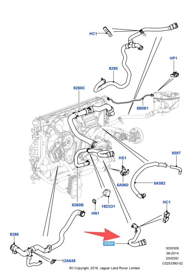 Heater Core Coolant Hose LR044291 For Land Rover RANGE ROVER EVOQUE LR044291