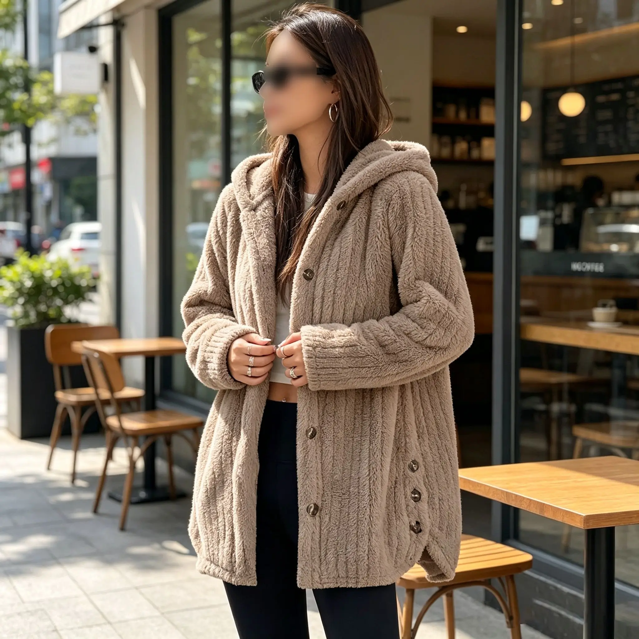 Womens Lightweight Fleece Jacket Hooded Vertical Stripe Pattern Regular Beach Days Cycling Adventures and Holiday Travel