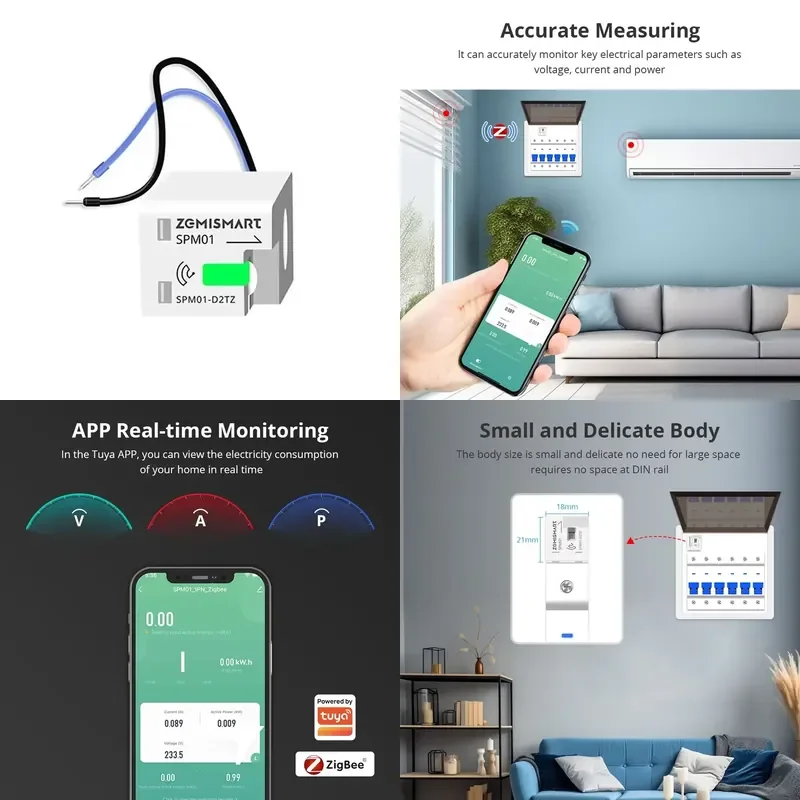 Zigbee Smart Single Phase Energy Meter with Monitoring Alarm Smart Home Power Sensor Home Assistant SmartLife App