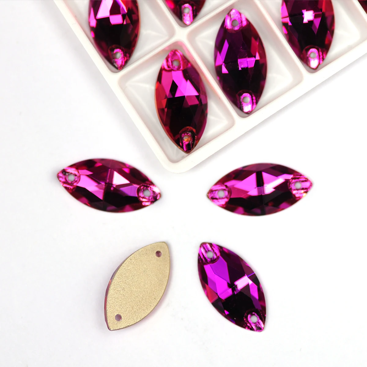 YANRUO 3223 Navette Fuchsia Flatback Rhinestones Sew on Glass Crystals Sewing Stones For Clothes