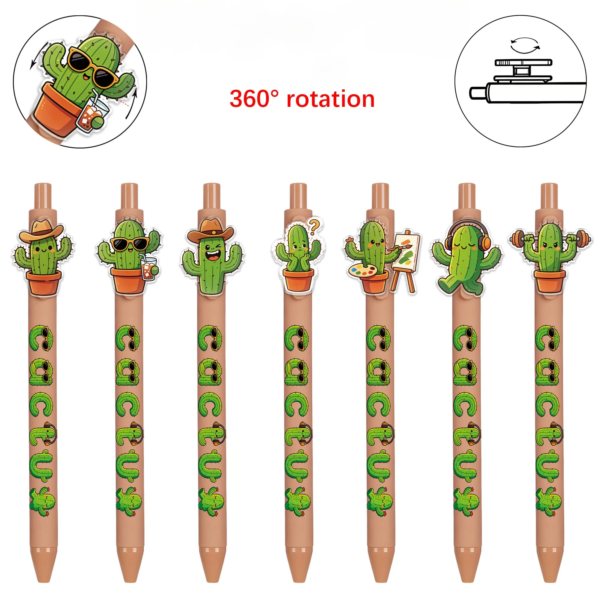 6 pieces of motivational ballpoint pens. Rotating cactus-shaped signature pens. Random pattern gift pens.