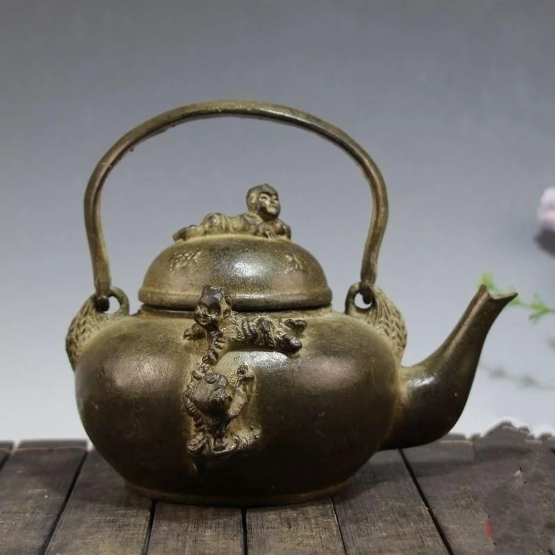 Antique Miscellaneous Antique Bronze Collection Antique Pure Copper Five Sons Ascendance Teapot Tea Pot Ornament Home Decoration