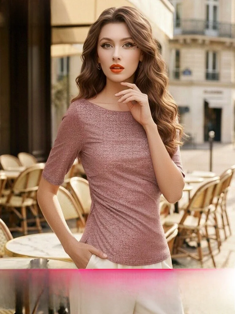 

Модная уникальная женская футболка с плиссированным дизайном на одно плечо, весна-лето, приталенный крой, повседневный стиль, стандартная посадка, полиэстер...