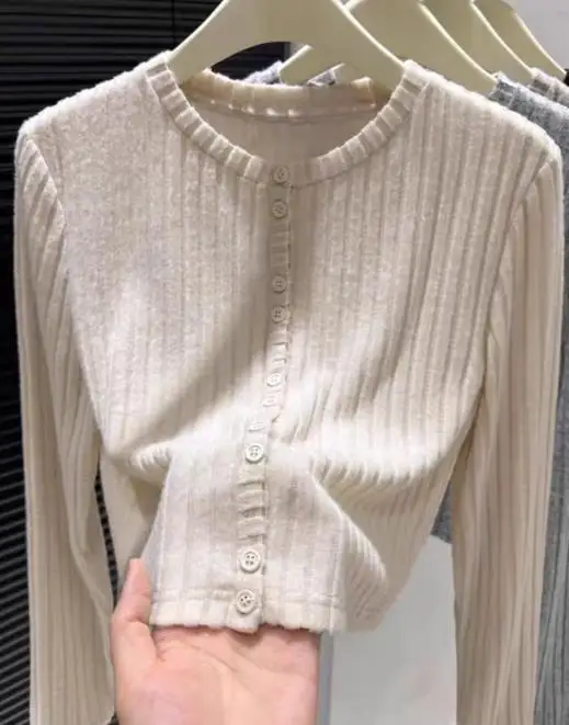 Maglione camicia di lana a maniche lunghe minimalista alla moda da donna Autunno Inverno 2025 Abbigliamento