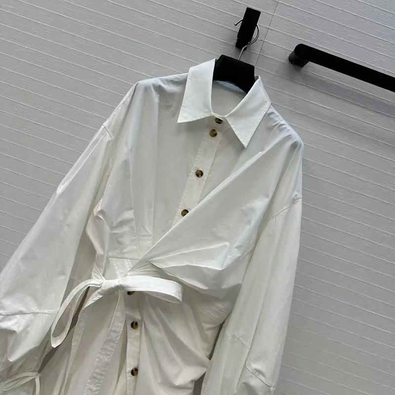 فستان قميص نسائي بطيات غير متماثلة وأكمام طويلة وياقة على الخصر وتنورة ضيقة ثوب مسائي 2025 وصول جديد لخريف y2k #3