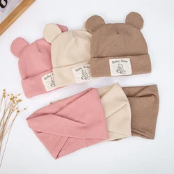 2 teile/los Bären ohr Baby Mädchen Turban Hüte Schal Newboorn Faux Kaschmir Label Stick Caps Mützen Herbst Winter warme Säuglings hauben