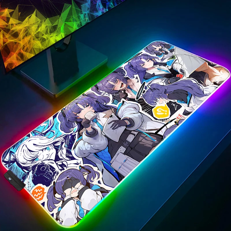 

Anime HD Print Mouse Pad RGB Gaming Mousepad LED PC Blue Archive Yuuka Desktop Mouse Mat Gamer Accessories Non-slip Keyboard Pad