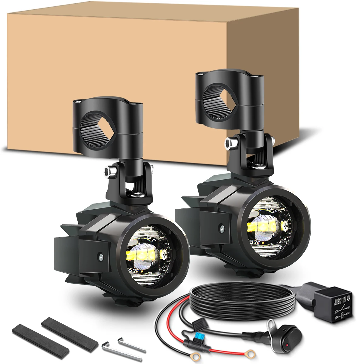 

Motorcycle Auxiliary Lights,with Wiring Harness Kit Motorcycle Fog Lights Waterproof Driving Spot Light for ATV UTV Snowmobile