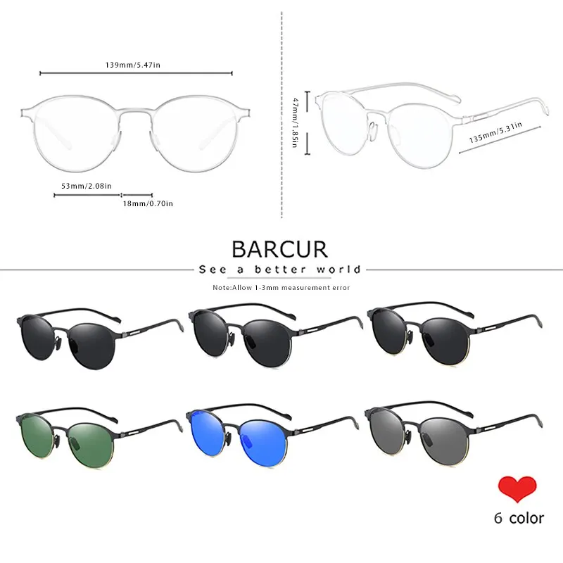 BARCUR TR90 Temples Sunglasses Women Polarized Fashion Sun Glasses Driving Round Ladies Sunglass image 3