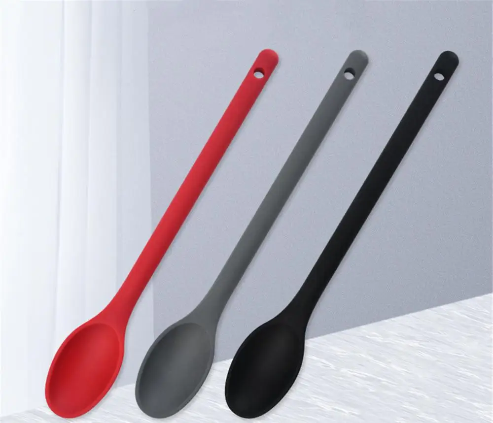 Large Long Handle Silicone Spoon Kitchen Cooking Baking Heatproof Spoon Food Stirring Grade Silicone Cooking Utensil Kitchenware