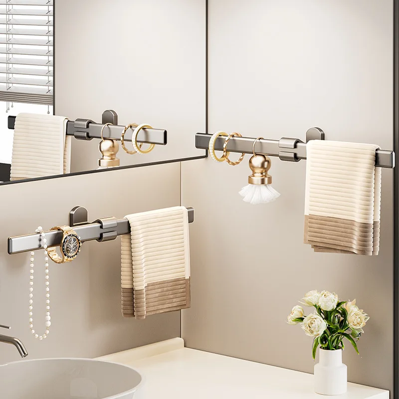 

Полотенце для ванной комнаты без сверления, одинарная алюминиевая подвесная стойка, держатель для туалетных полотенец, настенная полка для хранения в ванной комнате