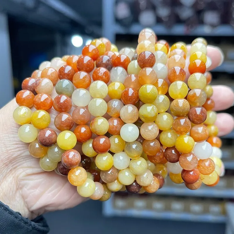 JD Natural Stone Golden Silk Jade Strand Bracelet Women Fashion Stretch Handmade Healing Energy Bangles Yoga Meditation Jewelry