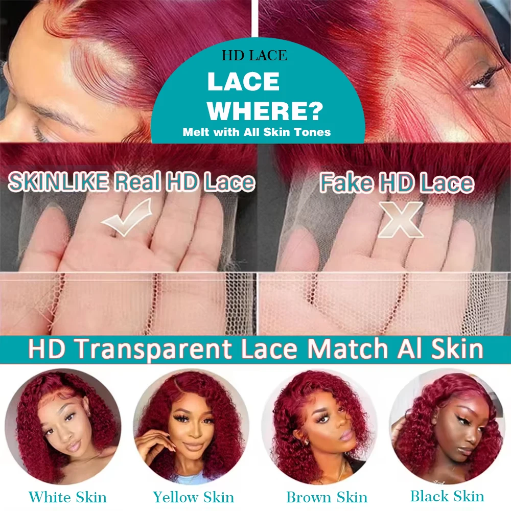 220 Density 99J Burgundy 13x6 HD Transparent Lace Frontal Wig 13x4 Bone Straight Colored Lace Front Human Hair Wigs For Women