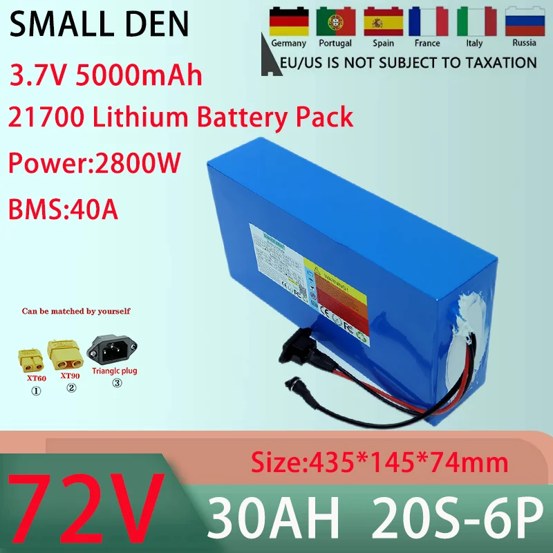 New 72v 30AH 20S6P 21700 lithium battery pack With 40A BMS 100-3000W high-power rechargeable battery+84V 5A charger