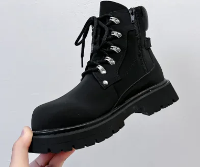 Men's shoes 2024 autumn and winter style height increasing explosive workwear Martin boots British style big toe leather shoes