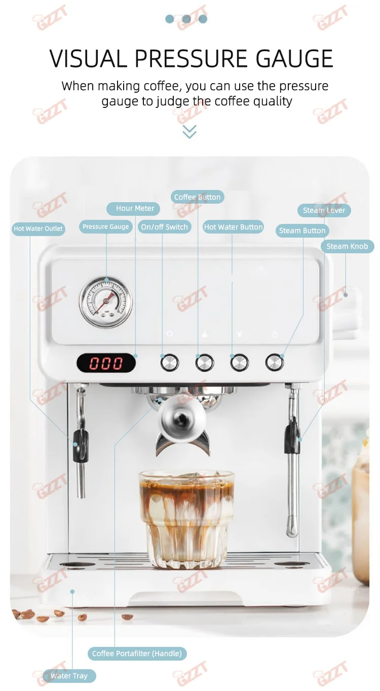 GZZT EM58 9Bar Półautomatyczny ekspres do kawy z pompką ULKA z regulacją temperatury PID Domowy ekspres do kawy 220V