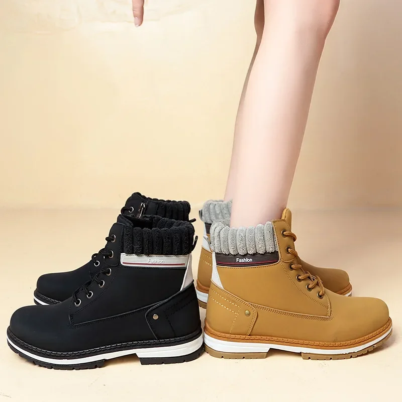 New Autumn Early Winter Shoes Women Single Boots Fashion Modern Ladies Ankle Boots Non-slip Big Size 42 Black Yellow DX127