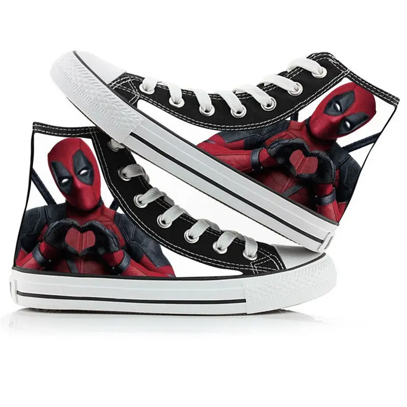 Marvel Deadpool Peripheral Movies zapatillas de lona de alta calidad para niños, grafiti pintado a mano, primavera y otoño, simple y versátil