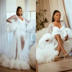 Sexy White Women Maternity Dresses for Photo Shoot V Neck Full Sleeves Robe Tiered Tulle Prom Wedding Pregnant Custom Made