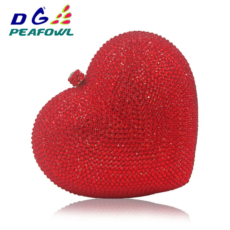 

Rhinestone Evening Bag Party Purse Luxury Red Heart Shape Crystal Women Clutch Bag Heart Shaped Diamond Ladies Wedding Bag