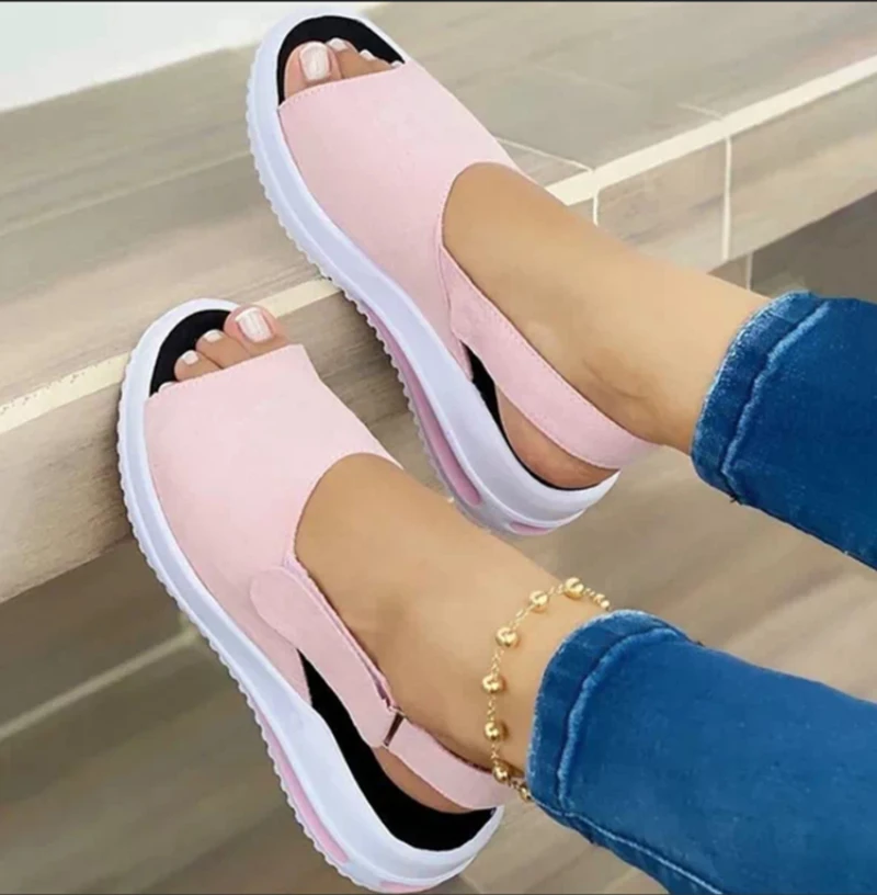 Sandalias de plataforma para mujer, zapatos de tela elástica a la moda, calzado informal cómodo para caminar, Verano