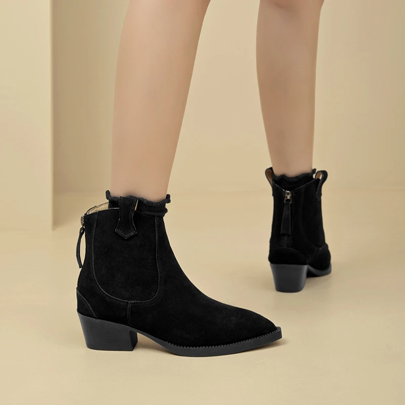AIYUQI Damen-Stiefeletten 2026, neue Western-Cowboy-Stiefel mit spitzer Zehenpartie und Reißverschluss für Damen, Arbeitsstiefel mit Blockabsatz für Damen – Detail 16