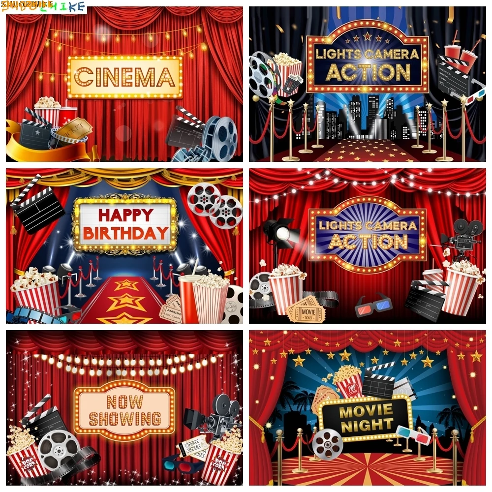 

Cinema Movie Night Theme Photography Backdrop Hollywood Red Carpet Film Event Star Backdrops Adults Birthday Party Background