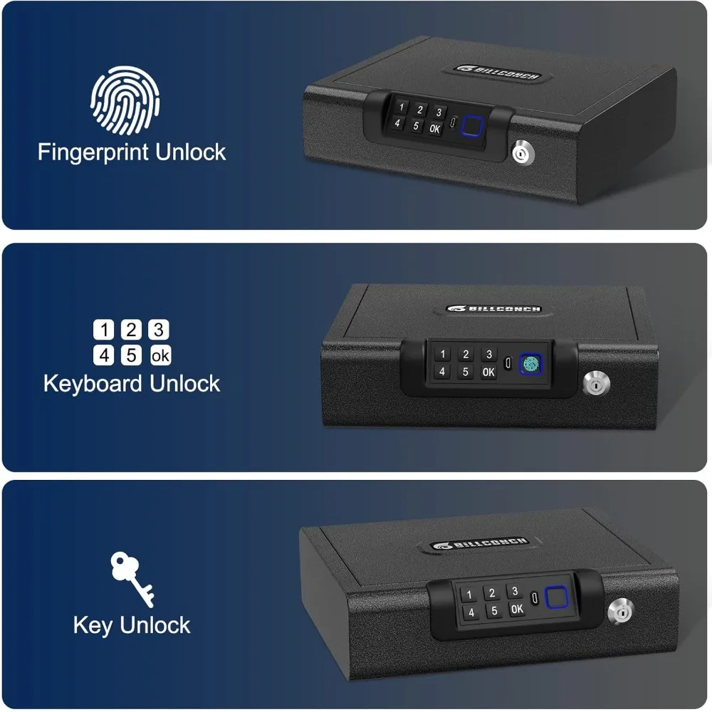 Gun Safe,Biometric Gun Safe for Pistols 3-Ways unlock Safe Fingerprint Digital PIN Key Unlock with Voice