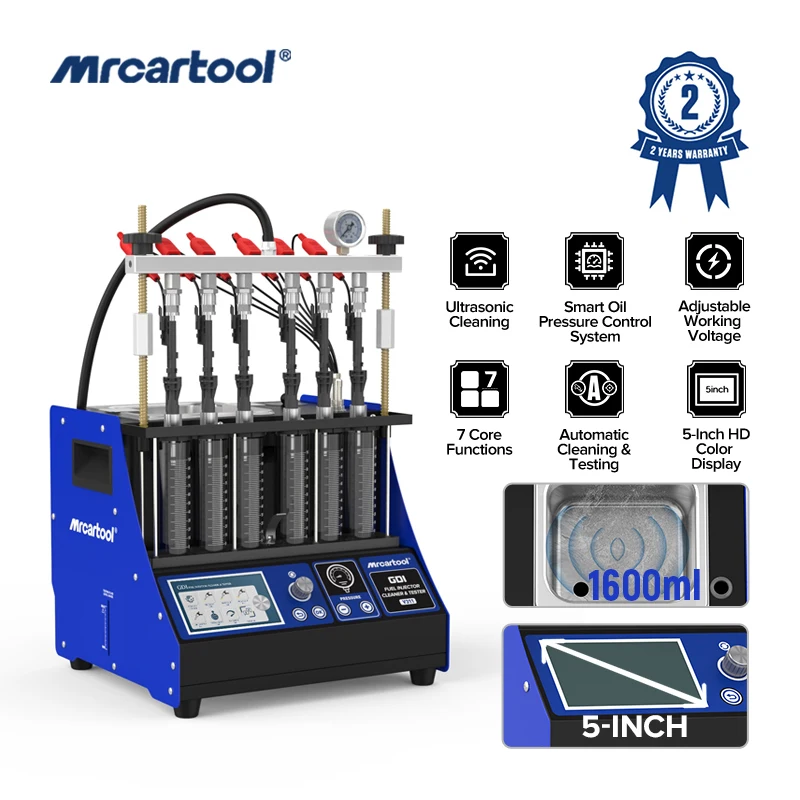 MRCARTOOL V311 Fuel Injector Cleaning & Tester Machine Car 6 Cylinders Heating Cleaner for GDI 110V 220V with 5 inch Smart Panel