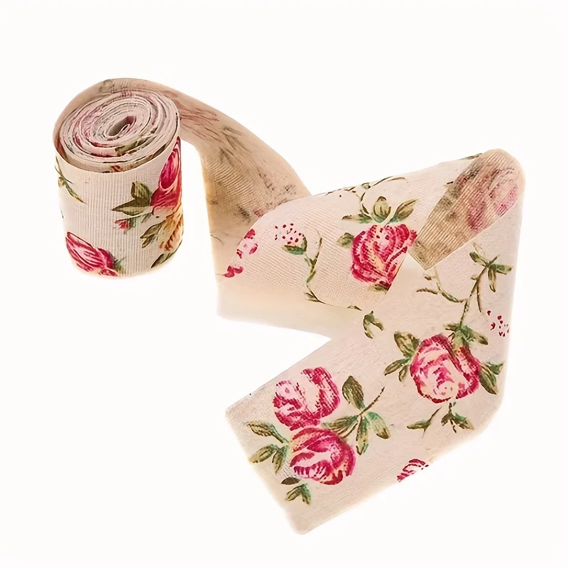 Valentinstag Rosendruck Gelbes Leinenrollenband DIY Haarschmuck Geschenkverpackung Hochzeit Geburtstag Festival Dekoration