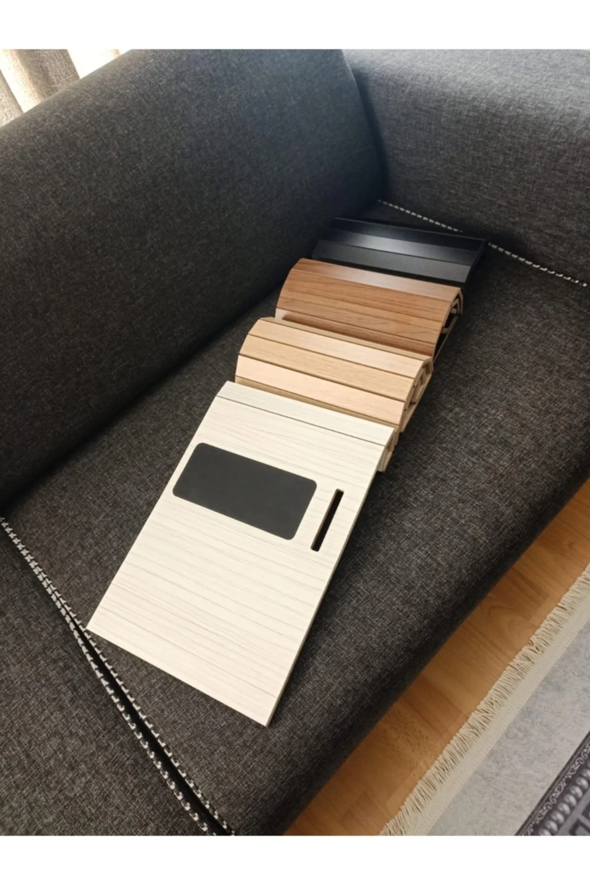 Sofa Tray Side Table Leather Base Phone Holder Anti-Slip Practical Couch Armrest Stand Non-Slip Folding Comfort Design