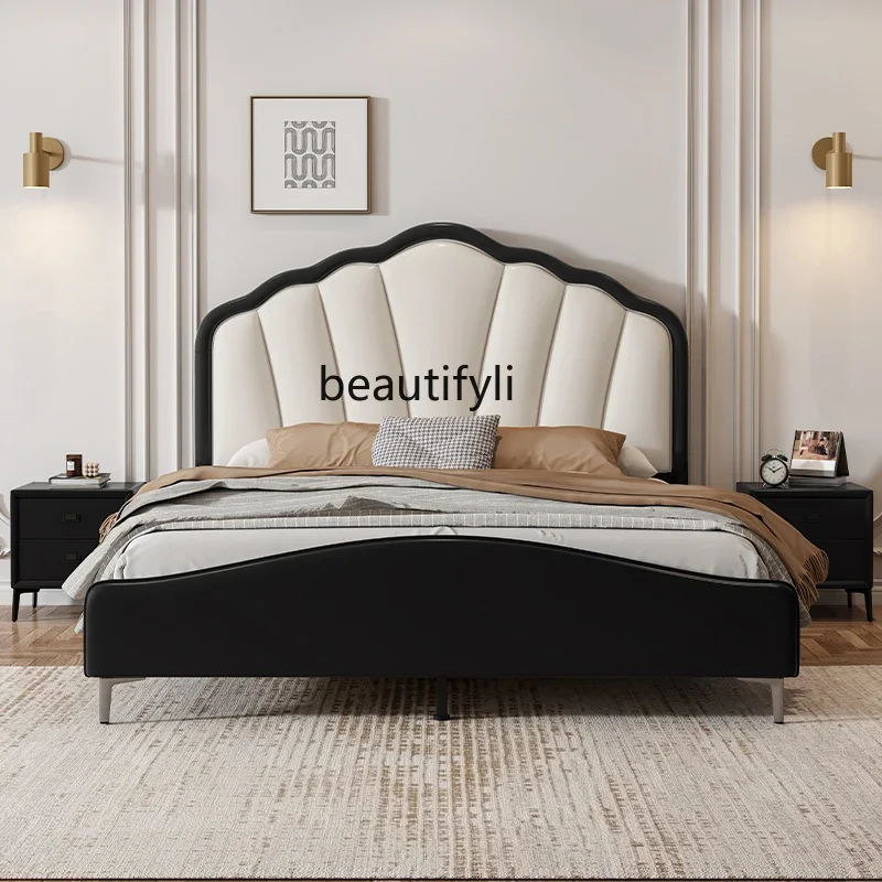 

a50 French Entry Lux Bed Modern Minimalist Master Bedroom Leather Double High-End Elegant Genuine Leather Princess Bed