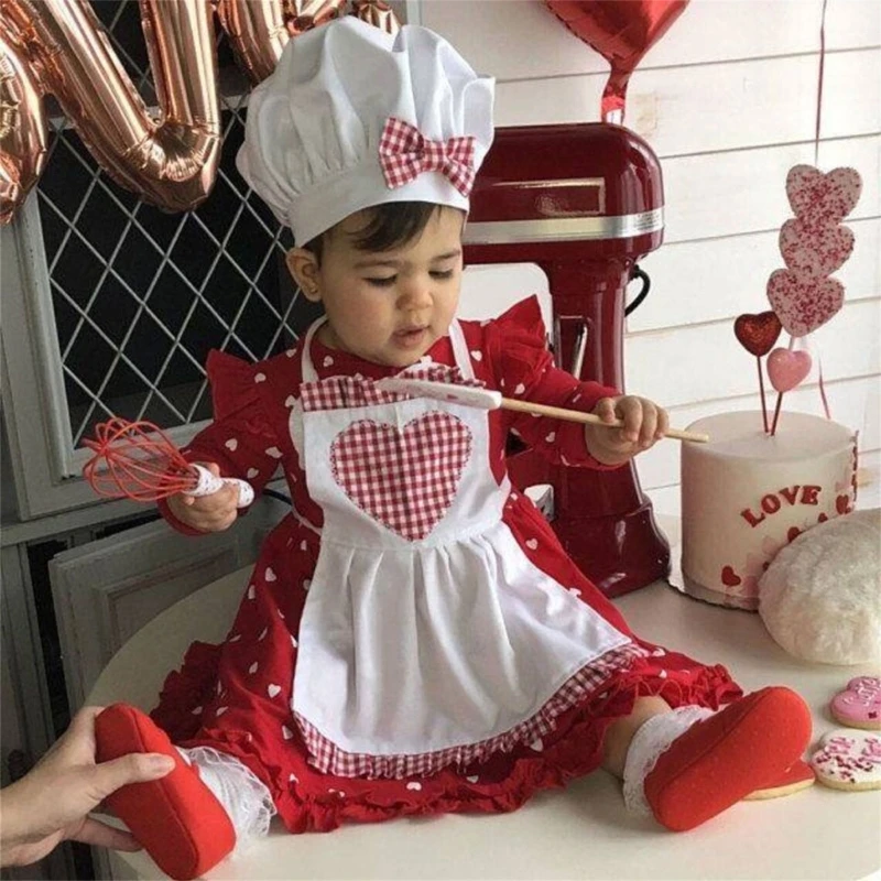 Celemek koki bayi, 2 buah/set, kostum koki bayi, properti fotografi bayi, topi celemek untuk anak baru lahir