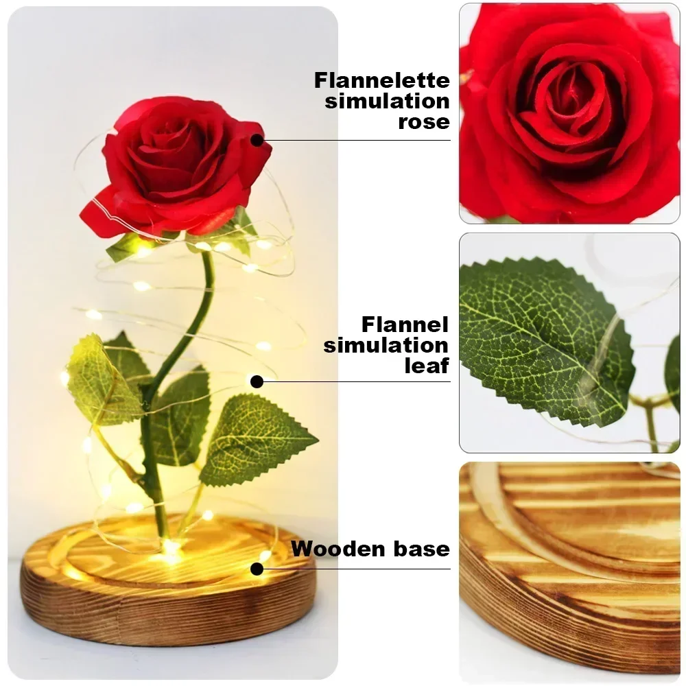 Artificial Flowers Beauty and the Beast Eternal Rose in Glass Cover Valentine\'s Day Wedding Birthday Decor for Gift