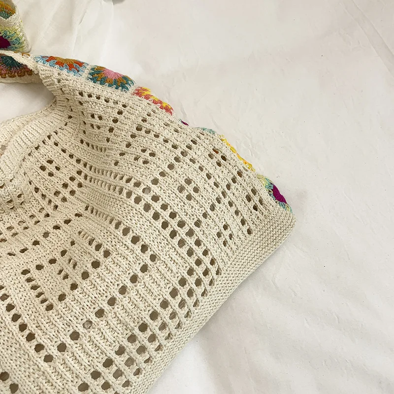 Casual Flower Women's Knit Shoulder Bags Summer High Capacity Ladies Beach Tote Handbags Hollow Design Girls Crossbody Bag