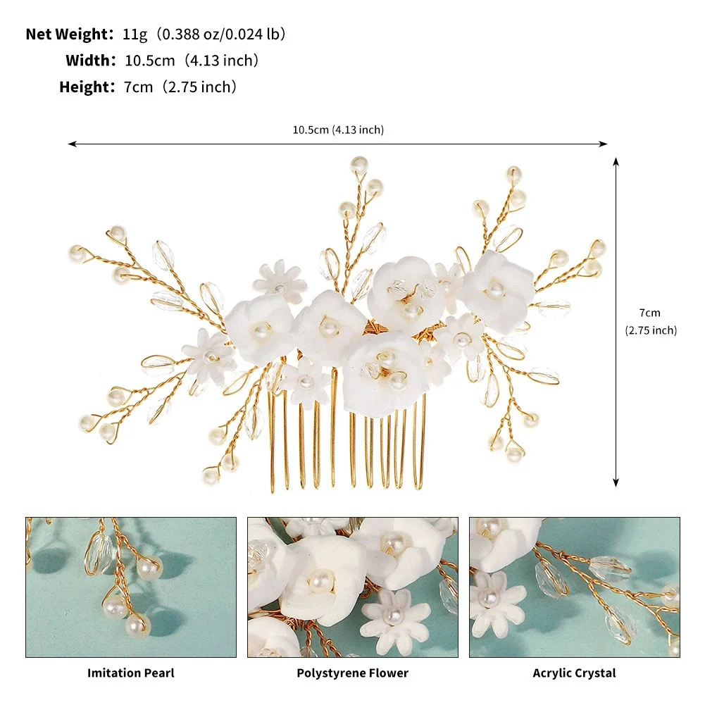 

Европейская свадебная расческа для волос, свадебная боковая расческа из белой глины с жемчугом для женщин, элегантные аксессуары для волос, головной убор невесты, свадебный головной убор