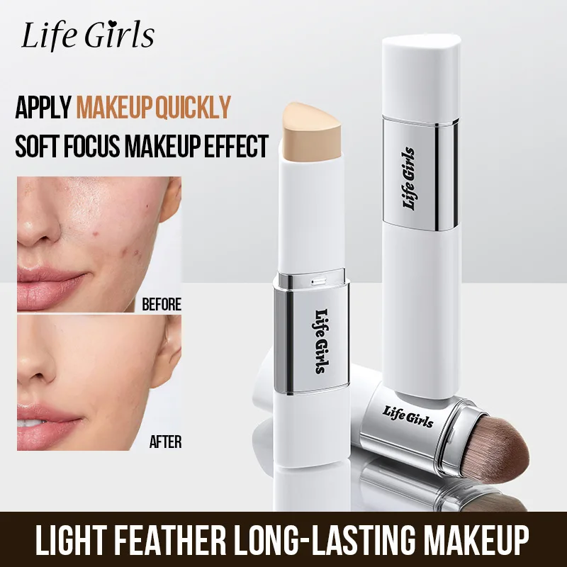 

Dual Ended Face Foundation Stick With Makeup Brush Makeup Base Smooth Fit Full Coverage Invisible Pores Face Cosmetic For Women