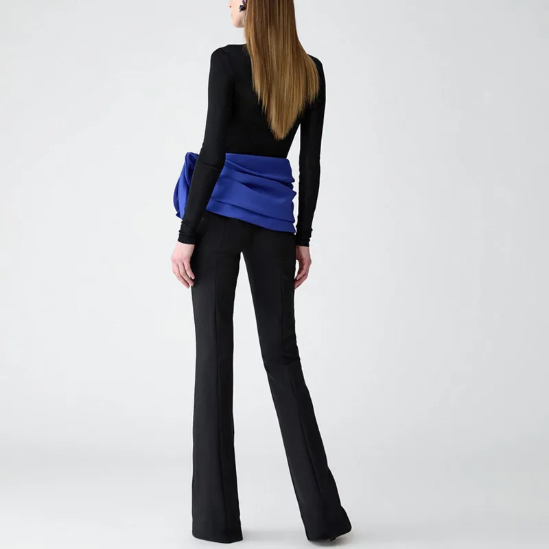 HKSH Autumn New Women Three-piece Set Turtleneck Long Sleeves Jumpsuit Three-dimensional Flower Belt Tide Pants Sexy Ins HK17495